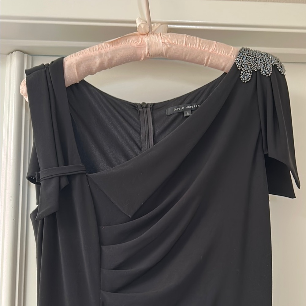 David Meister Black Dress with Embellished Shoulder
